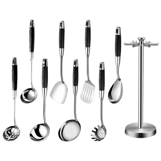 Silicone Kitchen Utensils for Cooking Wooden Handles 